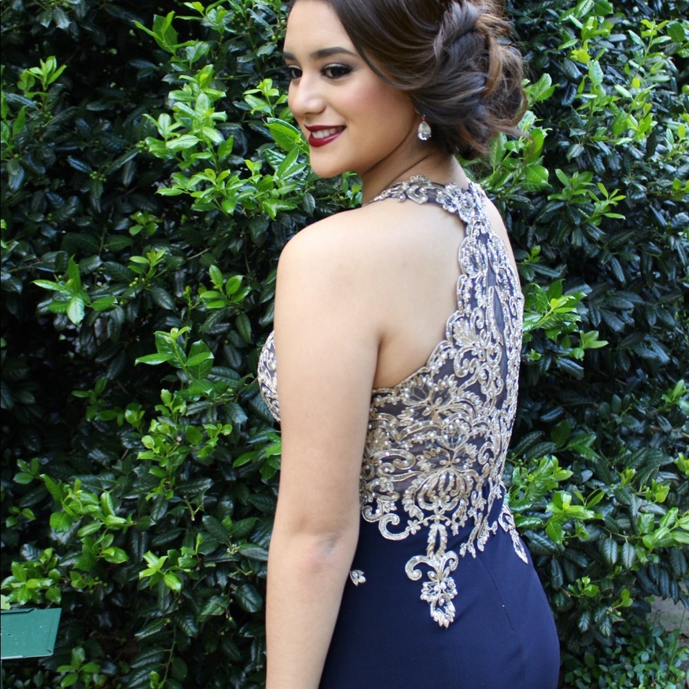 Gold/Navy Blue prom dress